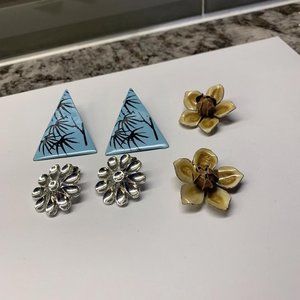 Lot Of 3 Vintage - Modern Clip On Clip-on Costume Earrings